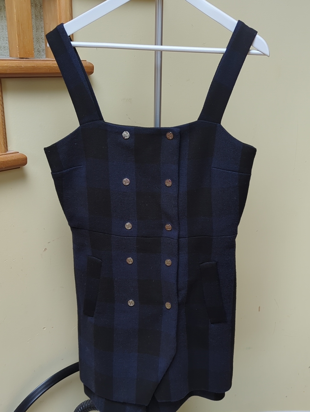 Maje Checked Trompe Romper in Navy/ Black Size EU 40